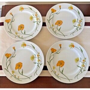 VTG Jardin Angela Salad Plates Set Yellow Orange Floral Dishes Japan Lot of 4